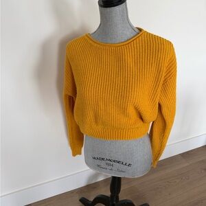 wild fable Mustard Yellow Cropped Ribbed Crew Sweater